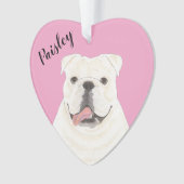 Personalisiert Pink Heart White English Bulldog Ornament (Vorderseite)
