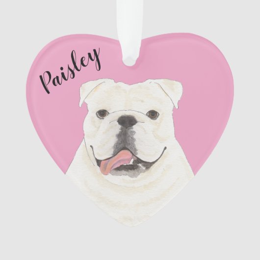 Personalisiert Pink Heart White English Bulldog Ornament (Vorderseite)