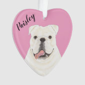 Personalisiert Pink Heart White English Bulldog Ornament (Vorderseite)