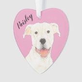 Personalisiert Pink Heart White Pitbull Staffy Ornament (Vorderseite)