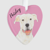 Personalisiert Pink Heart White Pitbull Staffy Ornament (Vorderseite)