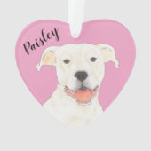 Personalisiert Pink Heart White Pitbull Staffy Ornament (Rückseite)