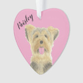 Personalisiert Pink Heart Yorkie Yorkshire Terrier Ornament (Vorderseite)