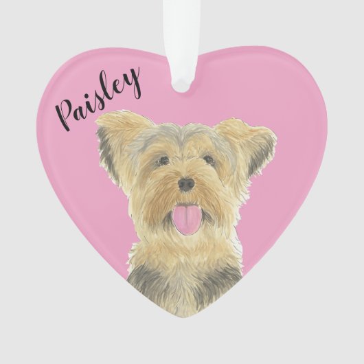Personalisiert Pink Heart Yorkie Yorkshire Terrier Ornament (Vorderseite)