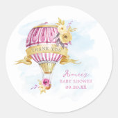 Personalisiert Pink Hot Air Ballon Babydusche Runder Aufkleber (Vorderseite)