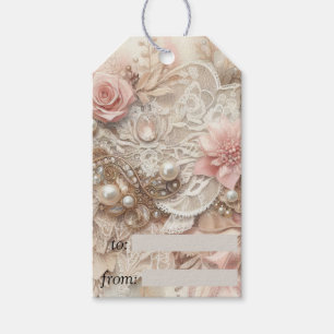 Personalisiert Pink Ivory Beige Florals Geschenkanhänger