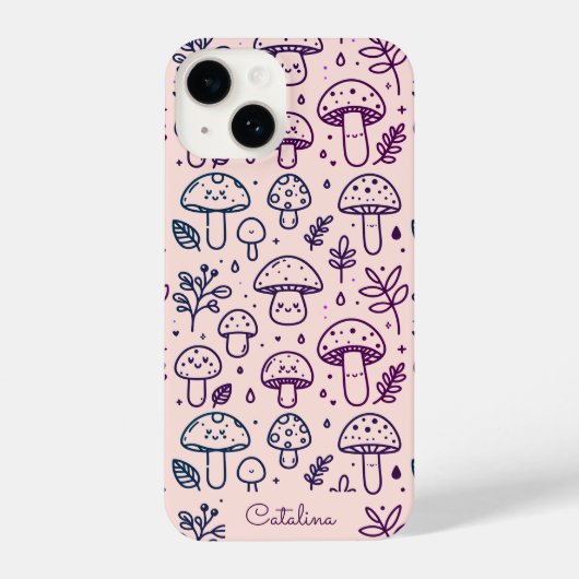 Personalisiert Pink Kawaii Mushroom-Telefongehäuse iPhone Hülle (Rückseite)