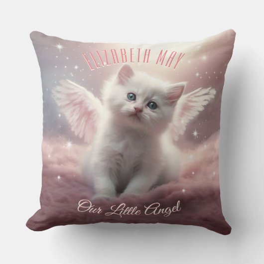 Personalisiert Pink Kitten mit Angel Wings Kissen (Vorderseite)