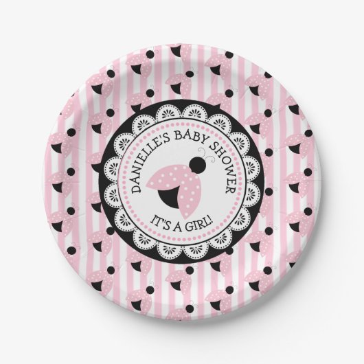 Personalisiert Pink Ladybug Baby Duschpapier Telle Pappteller (Vorderseite)