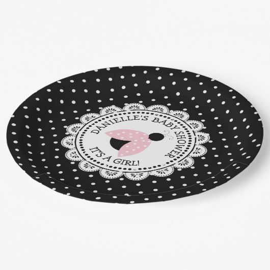 Personalisiert Pink Ladybug Baby Duschpapier Telle Pappteller (Schrägansicht)