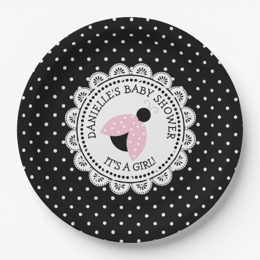 Personalisiert Pink Ladybug Baby Duschpapier Telle Pappteller (Vorderseite)