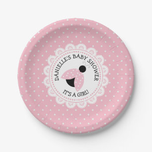 Personalisiert Pink Ladybug Baby Duschpapier Telle Pappteller