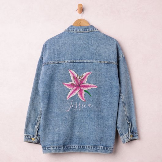 Personalisiert Pink Lily Blume Blumengarten Jeansjacke (Hangar)