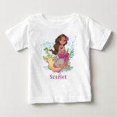 Personalisiert Pink Little Brown Mermaid Baby T-Sh Baby T-shirt (Vorderseite)