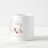 Personalisiert Pink Marsala Floral Bridesmaid Kaffeetasse (Vorderseite Links)
