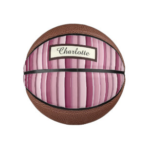 Personalisiert Pink Mauve Stripes Mini Basketball