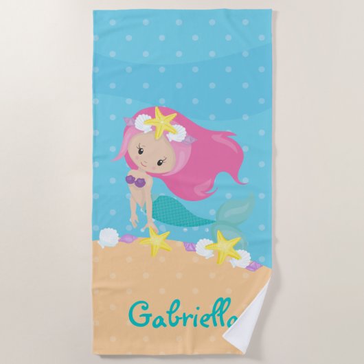 Personalisiert Pink Mermaid Strandtuch (Vorderseite)