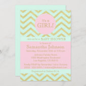 Personalisiert Pink Mint Green Gold Baby Dusche Gi Einladung (Vorne/Hinten)