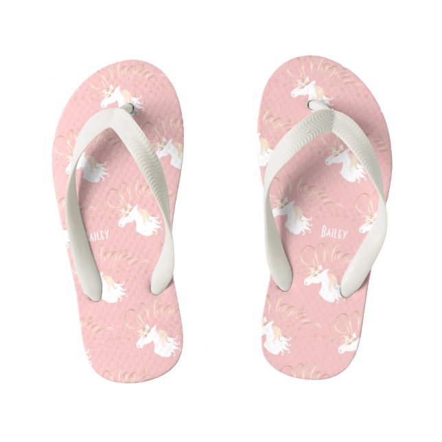 Personalisiert Pink Moderne Zauberhafte Einhorn Gi Kinderbadesandalen (Fußbett)