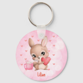 Personalisiert Pink Niedlich Bunny Rabbit Liebe Schlüsselanhänger