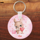Personalisiert Pink Niedlich Bunny Rabbit Liebe Schlüsselanhänger (Vorderseite)