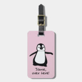 Personalisiert Pink Niedlich Pinguin lustig person Gepäckanhänger (Vorderseite vertikal)