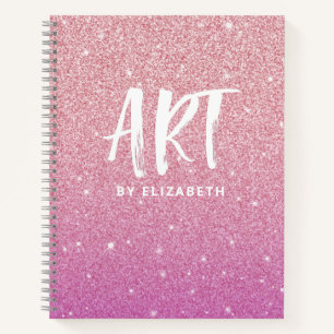 Personalisiert Pink Ombre Glitzer Sketchbook Notizblock