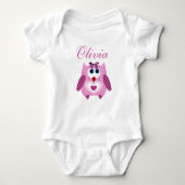 Personalisiert Pink Owl Baby Girl One Piece Tshirt (Vorderseite)