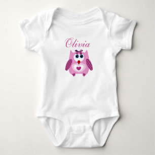 Personalisiert Pink Owl Baby Girl One Piece Tshirt
