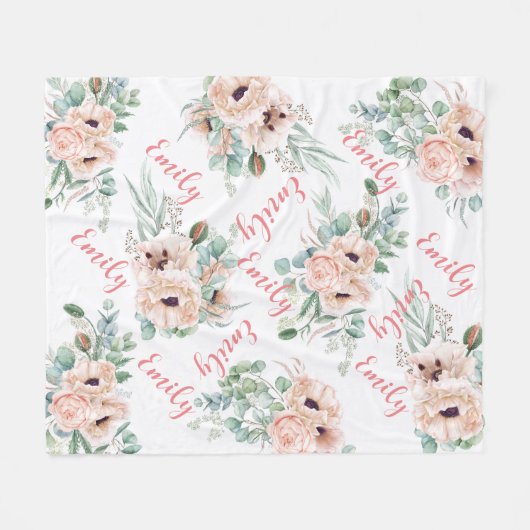 Personalisiert Pink Peonies Fleece Blanket (Vorderseite (Horizontal))