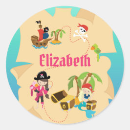 Personalisiert Pink Pirate Girl Treasage Karte Runder Aufkleber