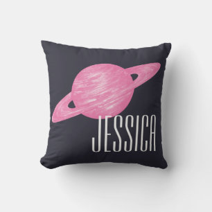 Personalisiert Pink Planet HandGezeichnet Saturn N Kissen