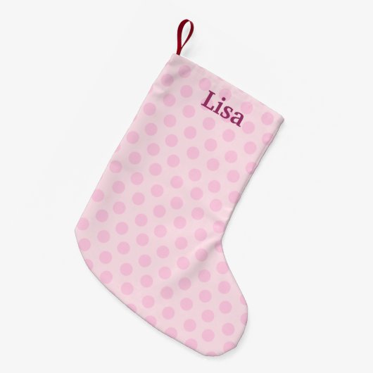 Personalisiert Pink Polka Dos Weihnachts-Strumpf Kleiner Weihnachtsstrumpf (Vorderansicht (hängend))