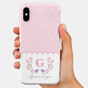 Personalisiert-Pink-Polka-Dosen-Monogramm Case-Mate iPhone 14 Hülle