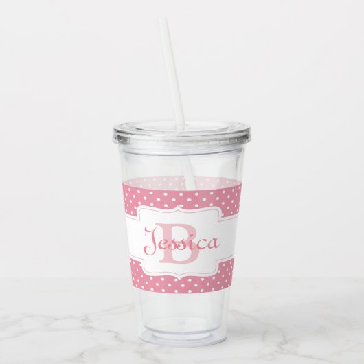 Personalisiert Pink Polka Dot Acryltrinkbecher (Links)