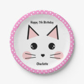 Personalisiert Pink Polka Dot Kitty Cat Pappteller (Vorderseite)