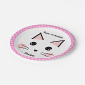 Personalisiert Pink Polka Dot Kitty Cat Pappteller (Schrägansicht)