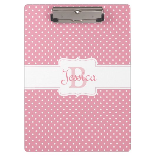 Personalisiert Pink Polka Dot Klemmbrett (Vorderseite)