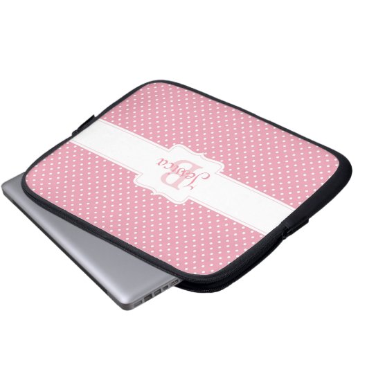 Personalisiert Pink Polka Dot Laptopschutzhülle (Vorne Knopf)