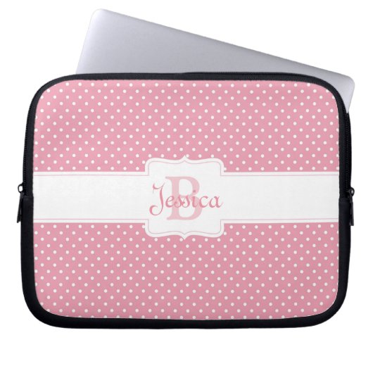Personalisiert Pink Polka Dot Laptopschutzhülle (Vorderseite)