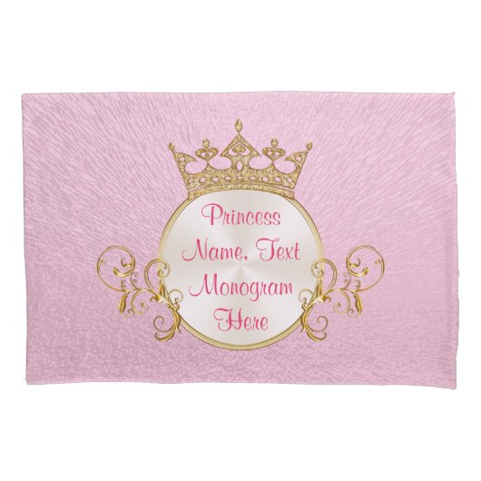 Personalisiert Pink Princess Pillow Case Set oder  Kissenbezug (Vorderseite-Links)