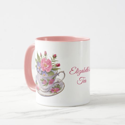Personalisiert Pink Purple Flowers Tea Cup Tasse (Vorderseite Links)