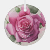 Personalisiert Pink Roses Blume Blumenfest Weihnac Ornament Aus Glas (Vorderseite)