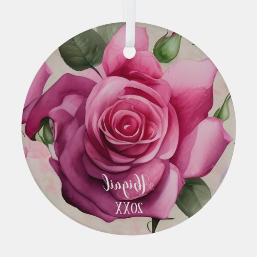 Personalisiert Pink Roses Blume Blumenfest Weihnac Ornament Aus Glas (Rückseite)