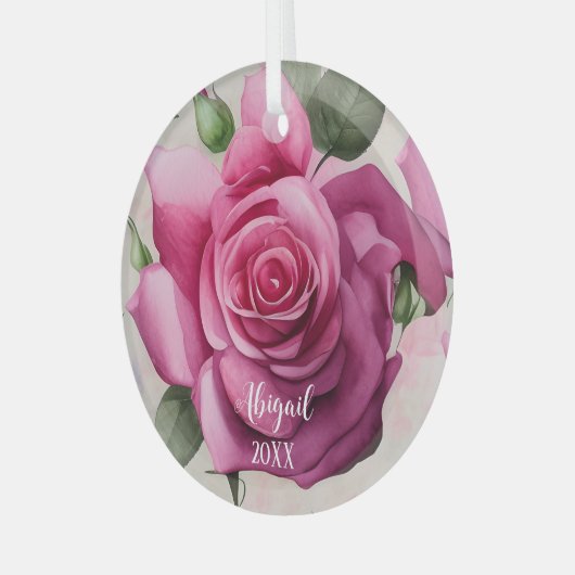 Personalisiert Pink Roses Blume Blumenfest Weihnac Ornament Aus Glas (Vorderseite links)