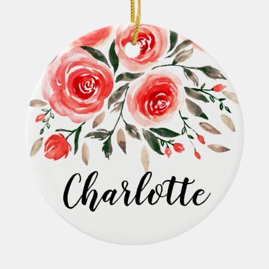 Personalisiert Pink Roses Keramikornament (Vorne)