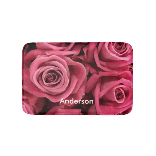 Personalisiert Pink Roses mädchenhaft Badematte (Vorderseite)