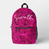 PERSONALISIERT PINK ROSES PATTERN BEDRUCKTER RUCKSACK (Vorderseite)