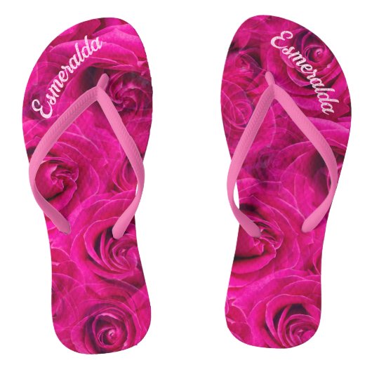 PERSONALISIERT PINK ROSES PATTERN JANDALS BADESANDALEN (Fußbett)