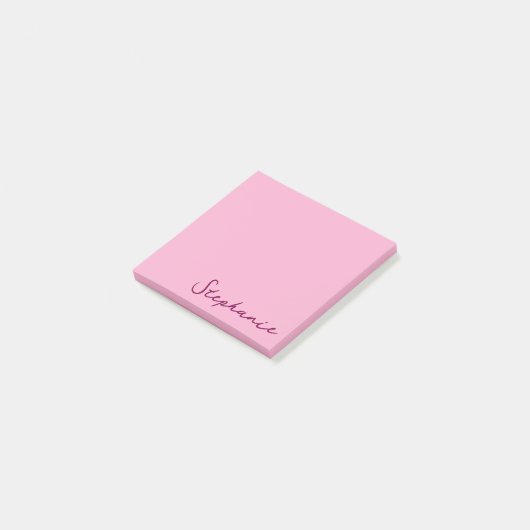 Personalisiert Pink Script Post it Sticky Notes Post-it Klebezettel (angewinkelt)